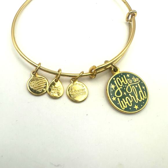 Alex + Ani JOY TO THE WORLD Gold Green Bracelet Bangle Charm Casual - Picture 6 of 6